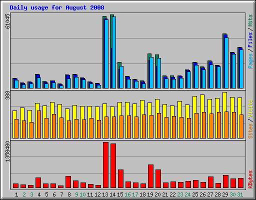 Daily usage for August 2008